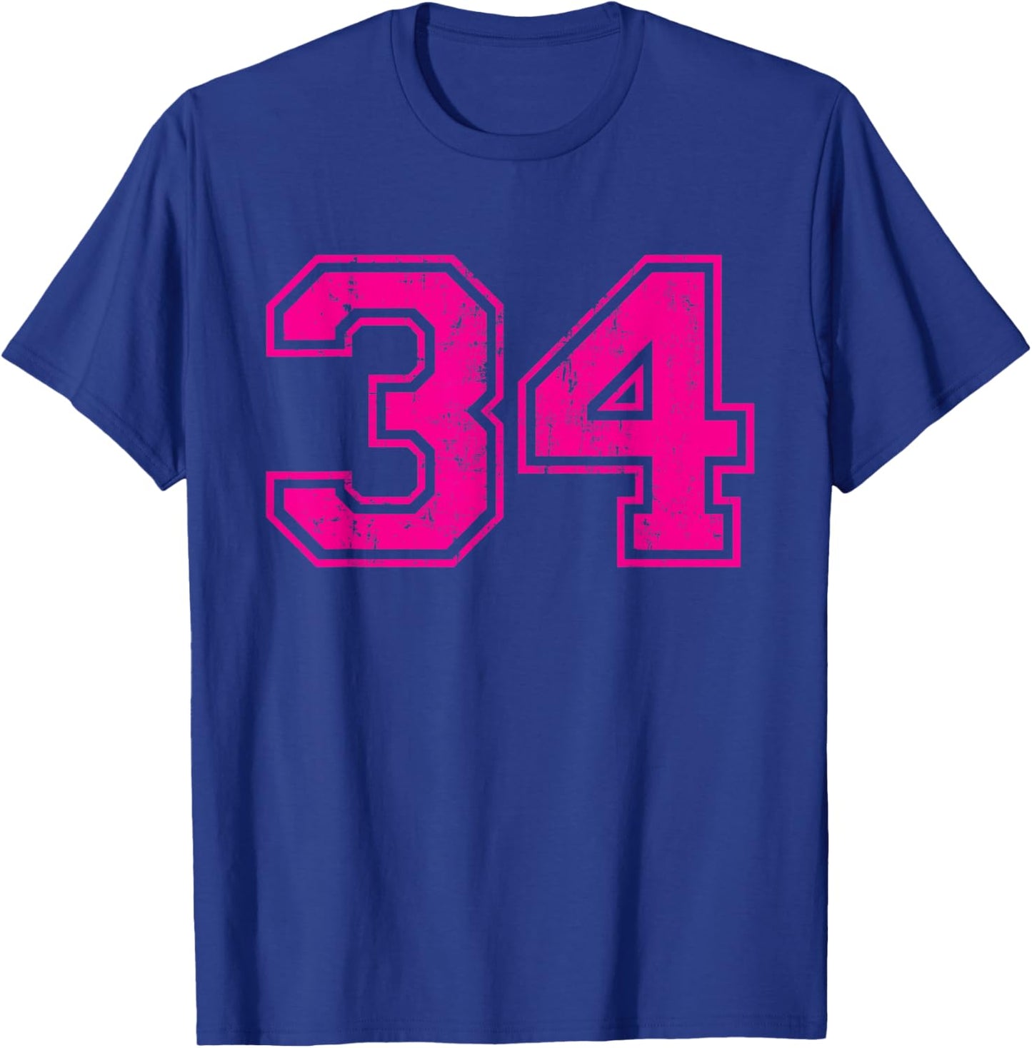 Number 34 Varsity Distressed Vintage Sport Team Player's T-Shirt - T-Shirt | Royal