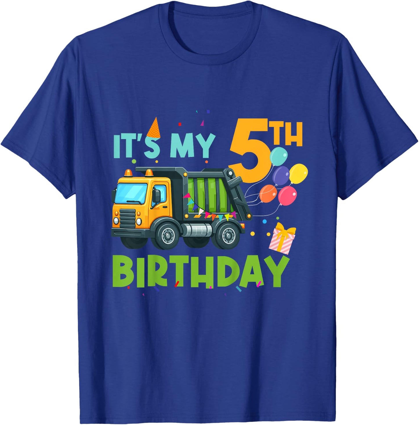 It's My Fifth Birthday 5 Year Old Garbage Truck Birthday T-Shirt - T-Shirt | Royal