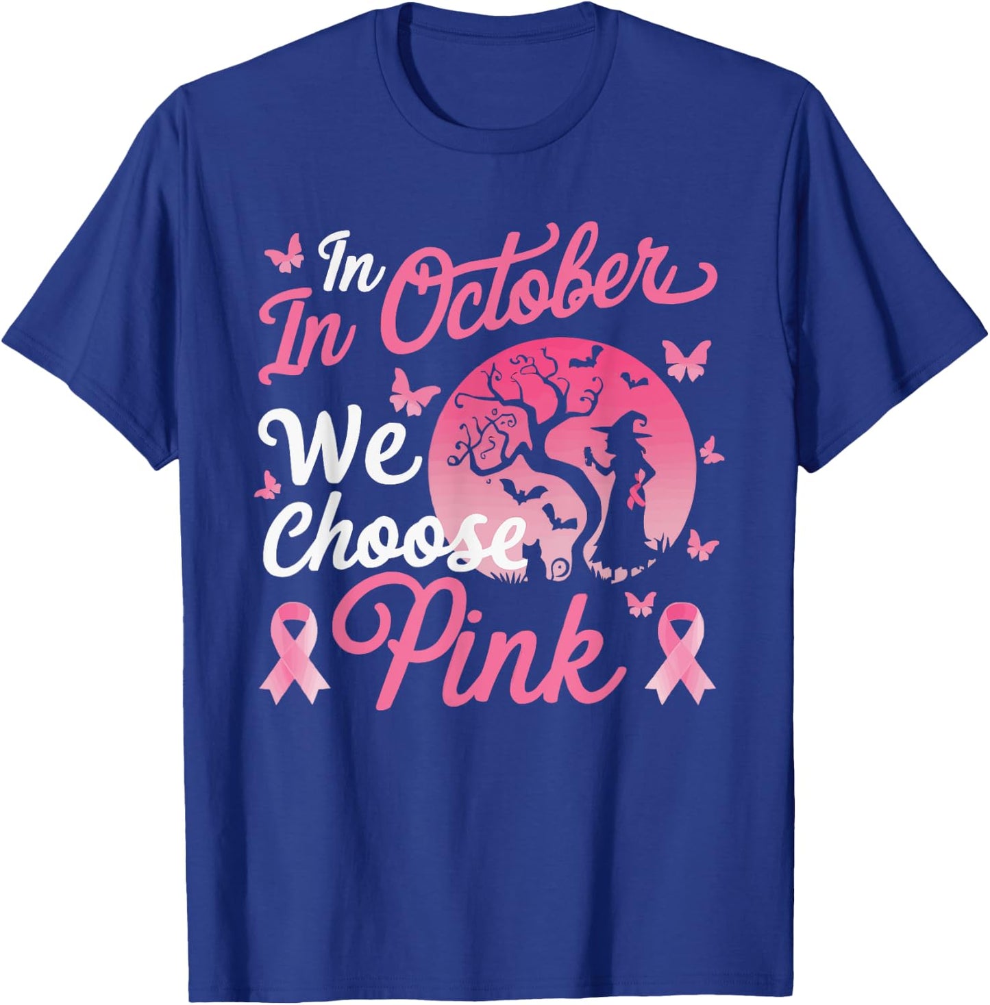 Halloween Breast Cancer Awareness Month Pink Ribbon T-Shirt - T-Shirt | Royal