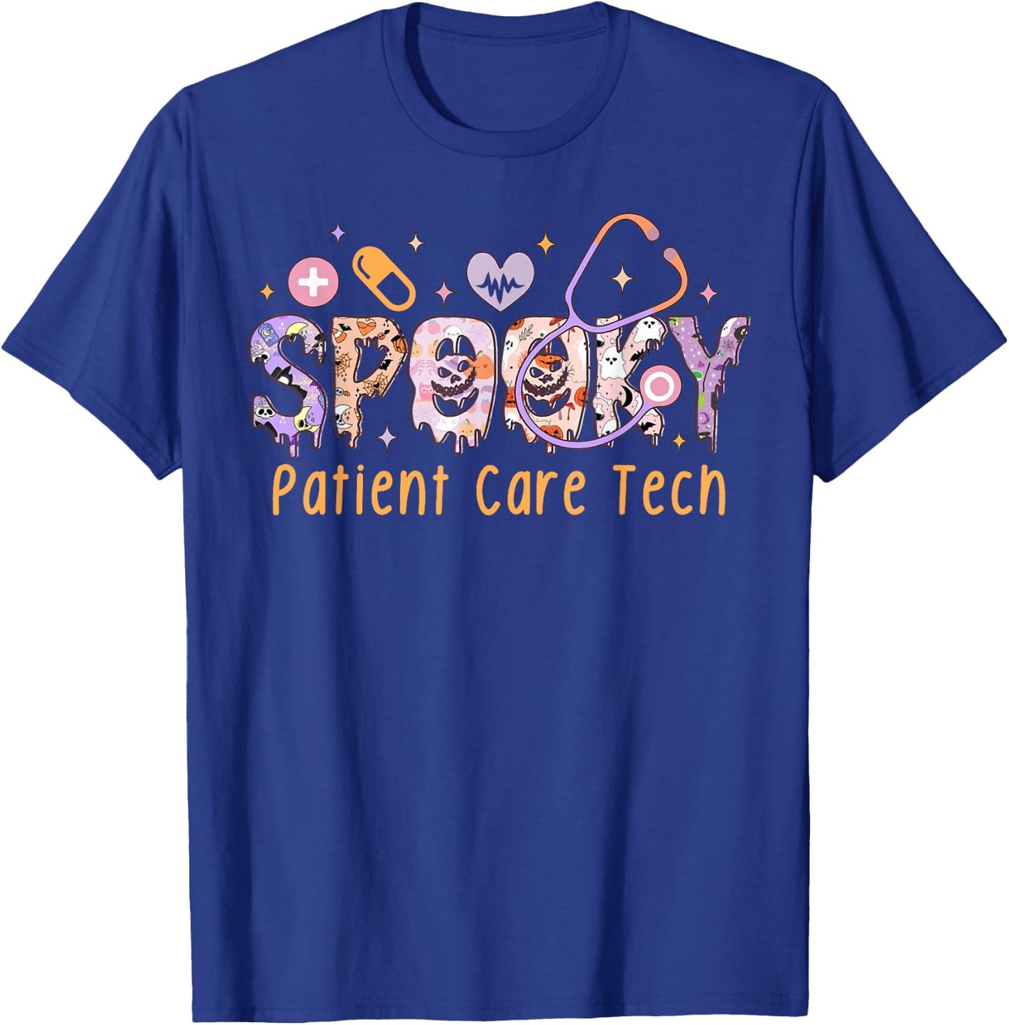 Spooky Patient Care Tech PCT Healthcare Aide Halloween T-Shirt - T-Shirt | Royal