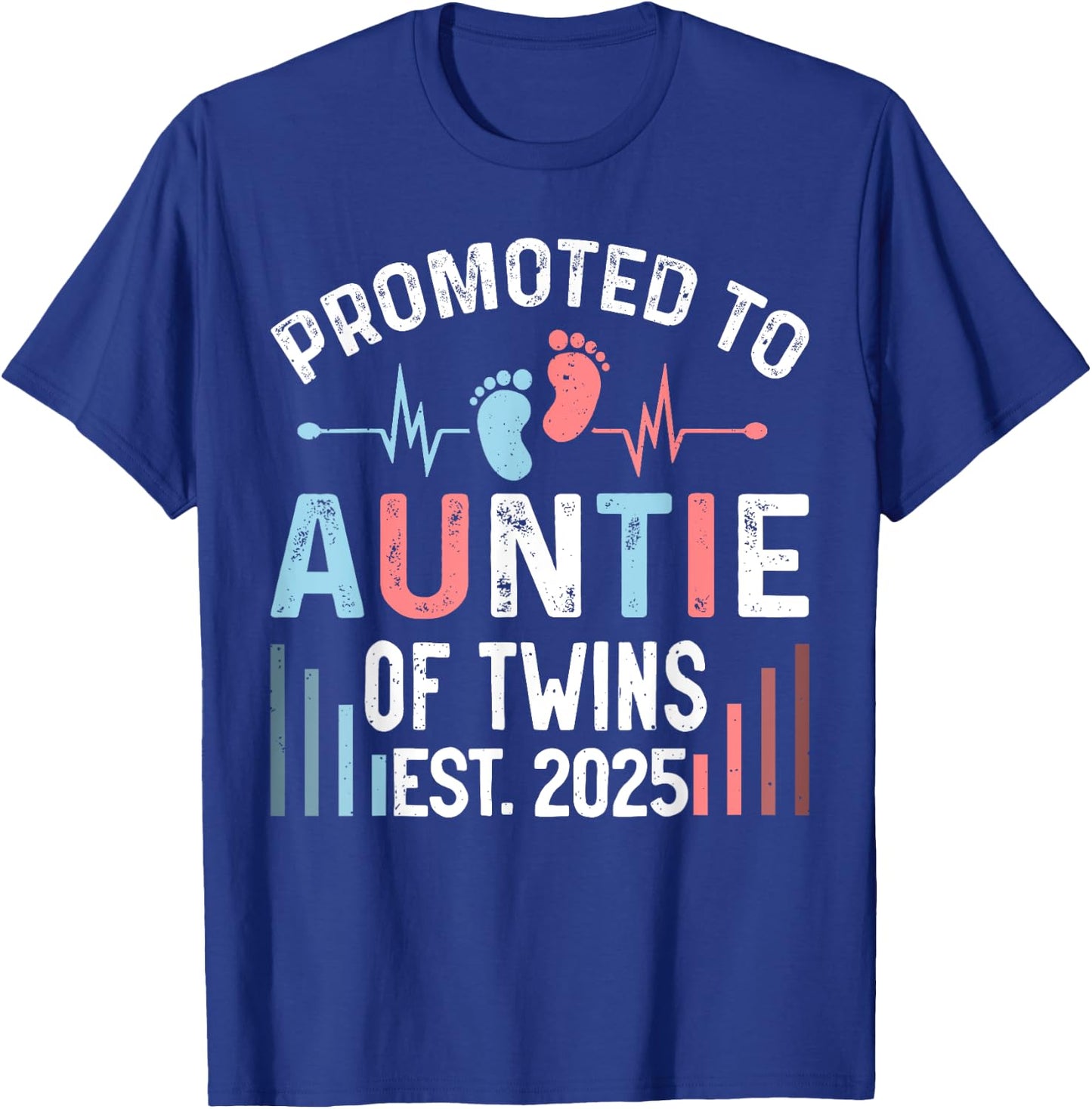 Promoted To Auntie Of Twins Est 2025 Twin Baby Shower T-Shirt - T-Shirt | Royal