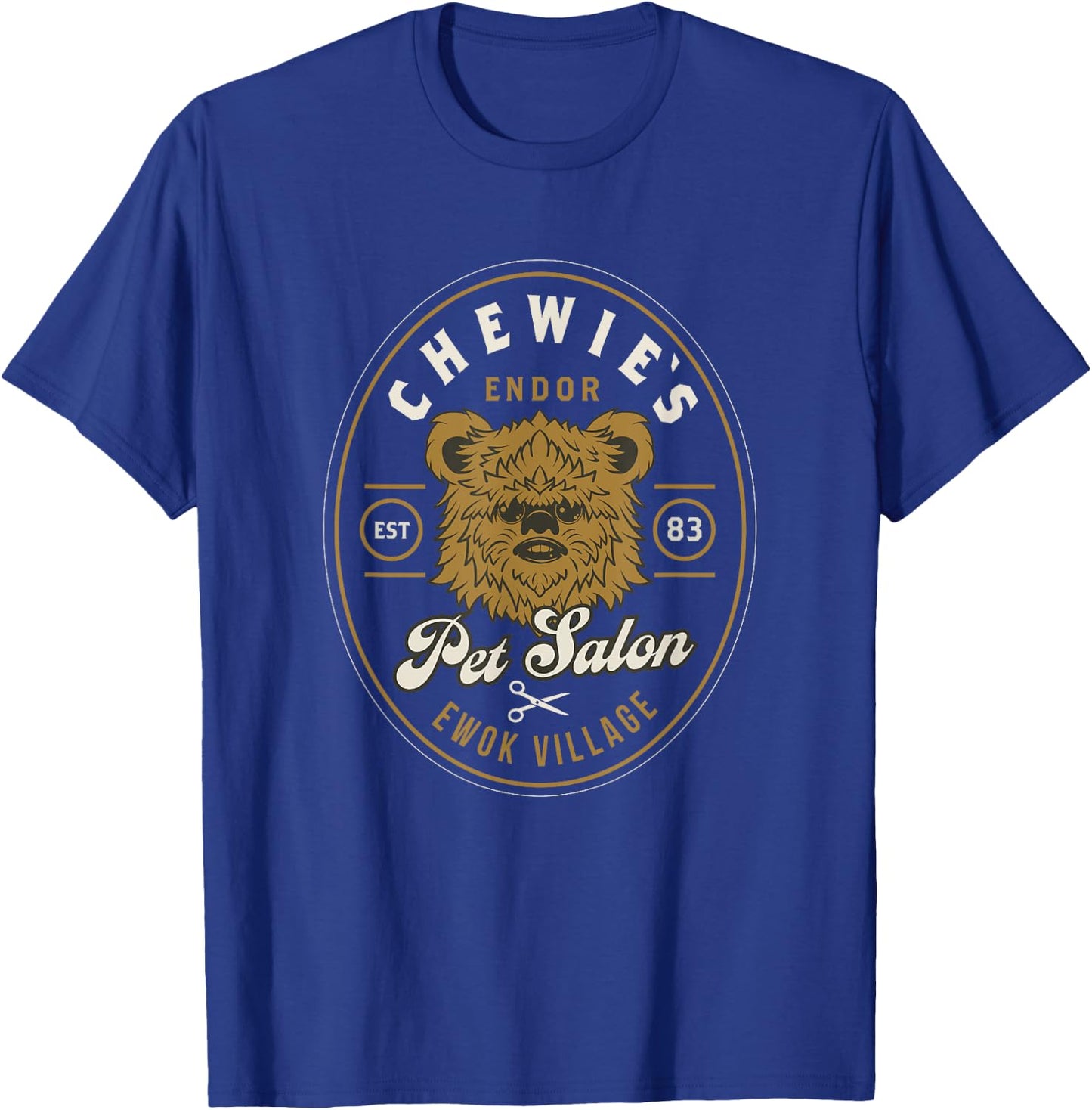 Star Wars Classic Chewie's Pet Salon Endor Ewok Village Logo T-Shirt - T-Shirt | Royal