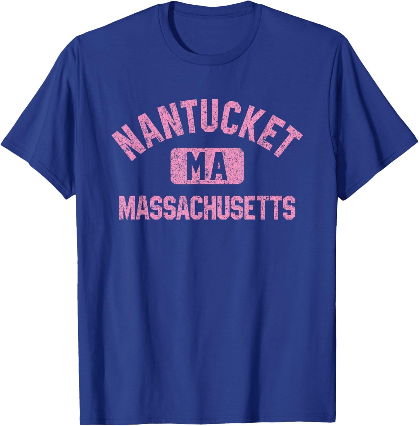 Nantucket Massachusetts MA Gym Style Distressed Pink Print T-Shirt - T-Shirt | Royal