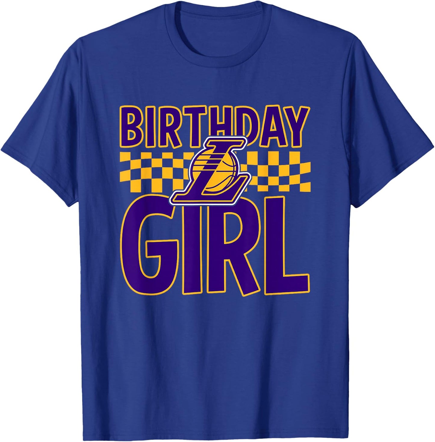 NBA Los Angeles Lakers Birthday Girl Checkered Logo T-Shirt - T-Shirt | Royal