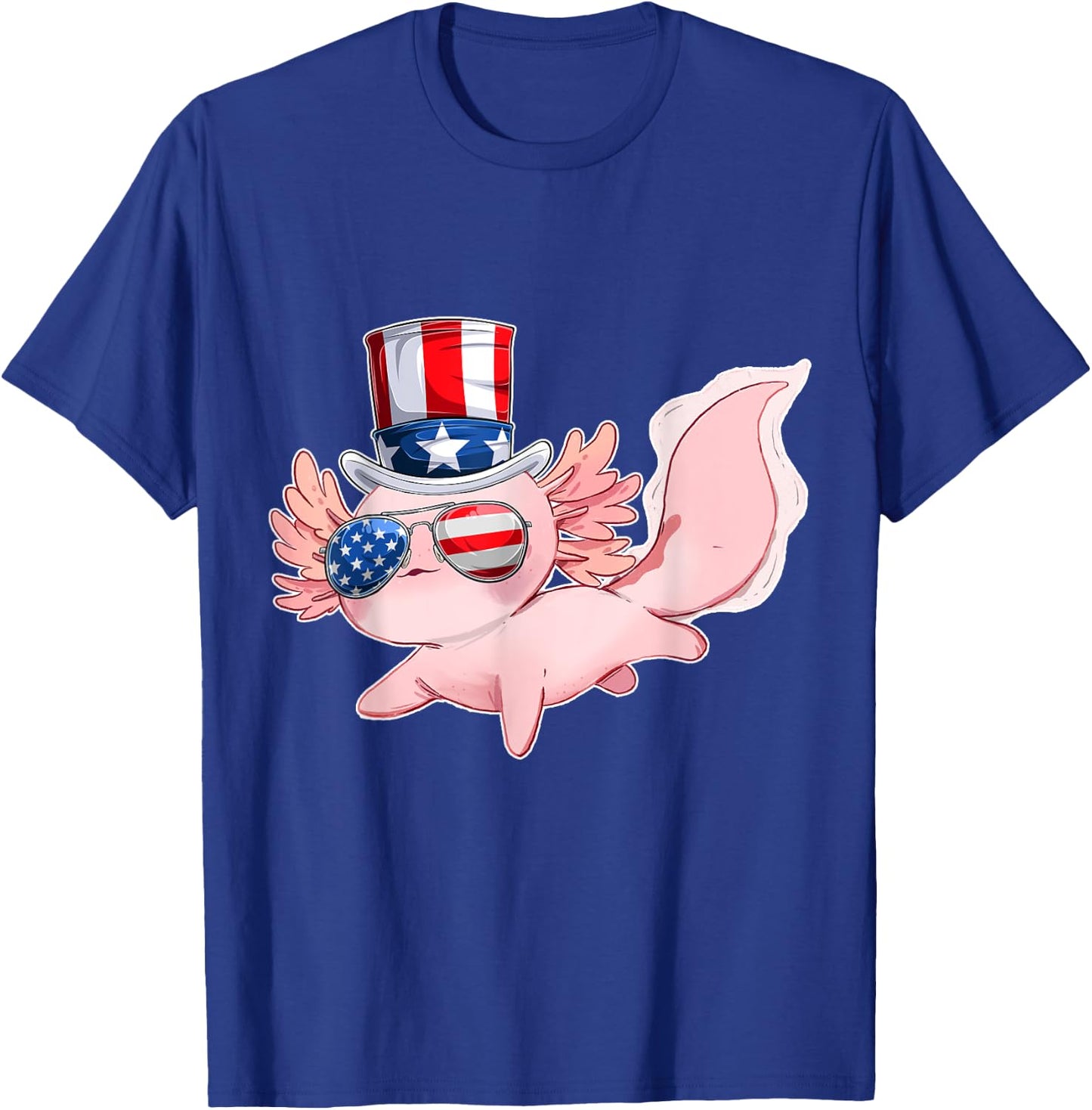 4th of July Cute Axolotl Independence Day USA glasses Hat Kids Men T-Shirt - T-Shirt | Royal