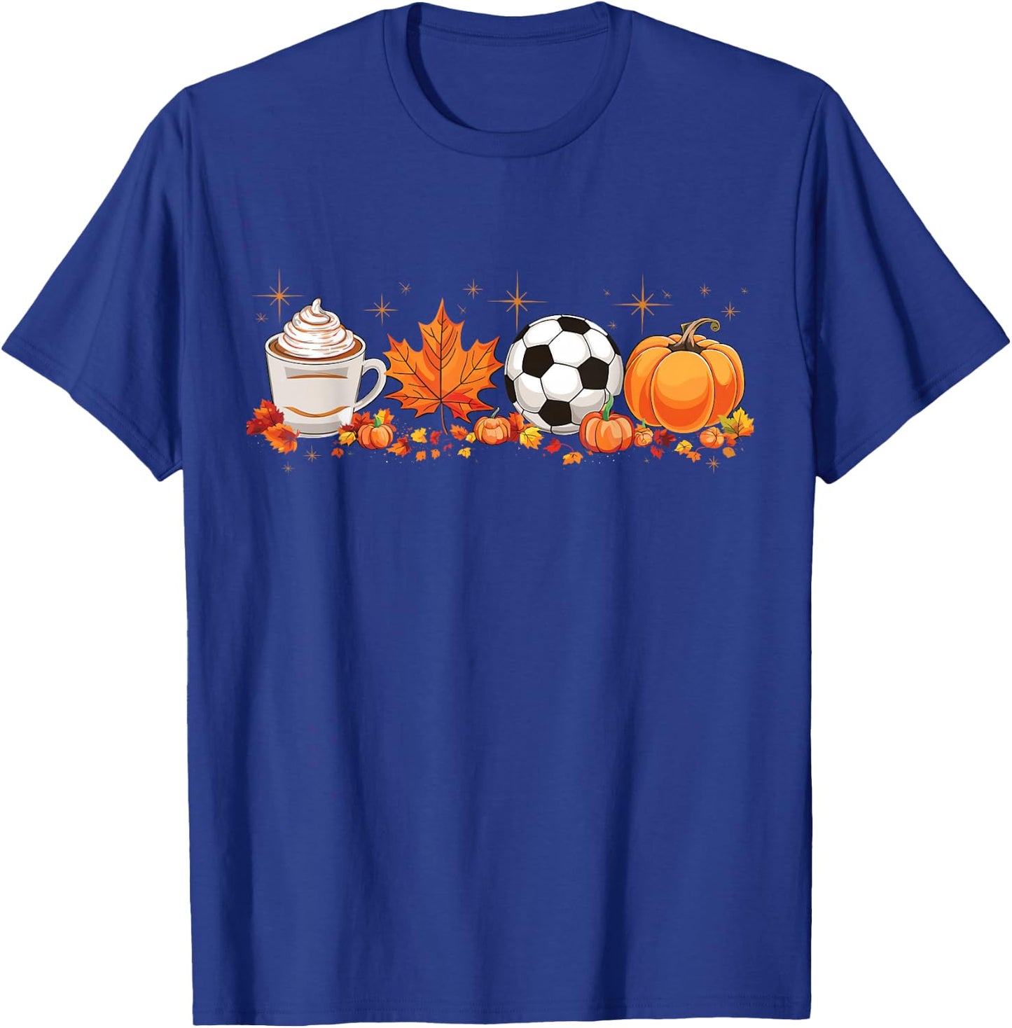 Fall Vibes Pumpkin Spice Soccer Halloween Autumn Leaves T-Shirt - T-Shirt | Royal