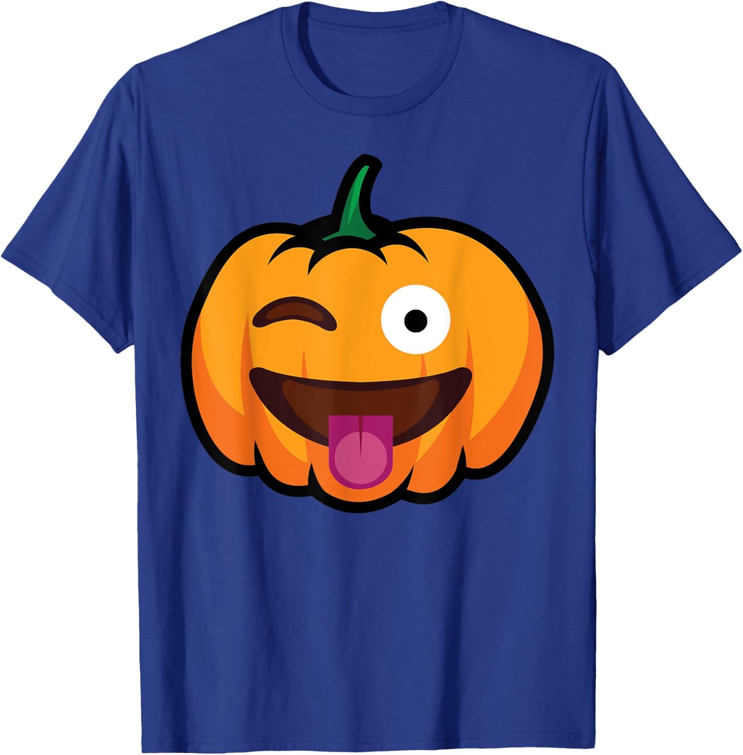 Pumpkin Face Winking Tongue Out Funny Halloween Costume T-Shirt - T-Shirt | Royal