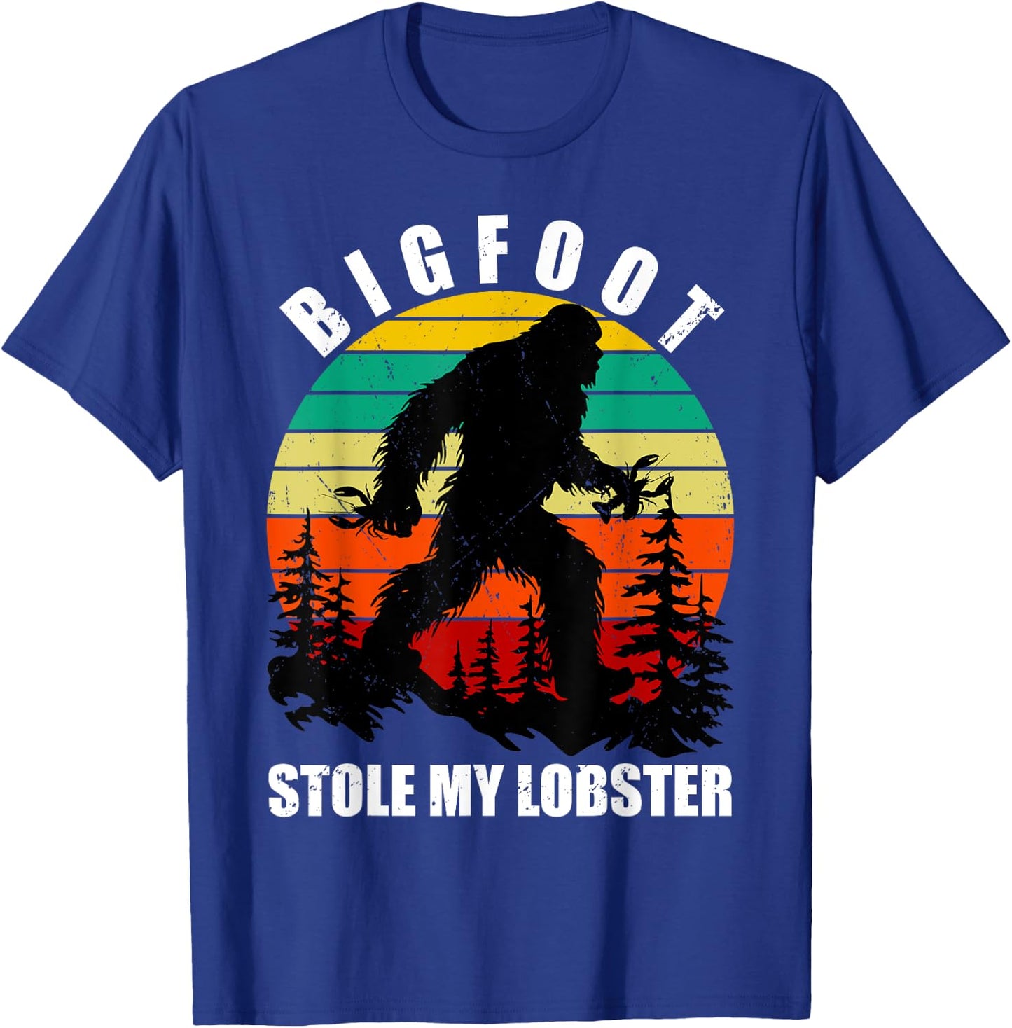 Funny Maine State Bigfoot Stole My Lobster Sc-Fi Sasquatch T-Shirt - T-Shirt | Royal