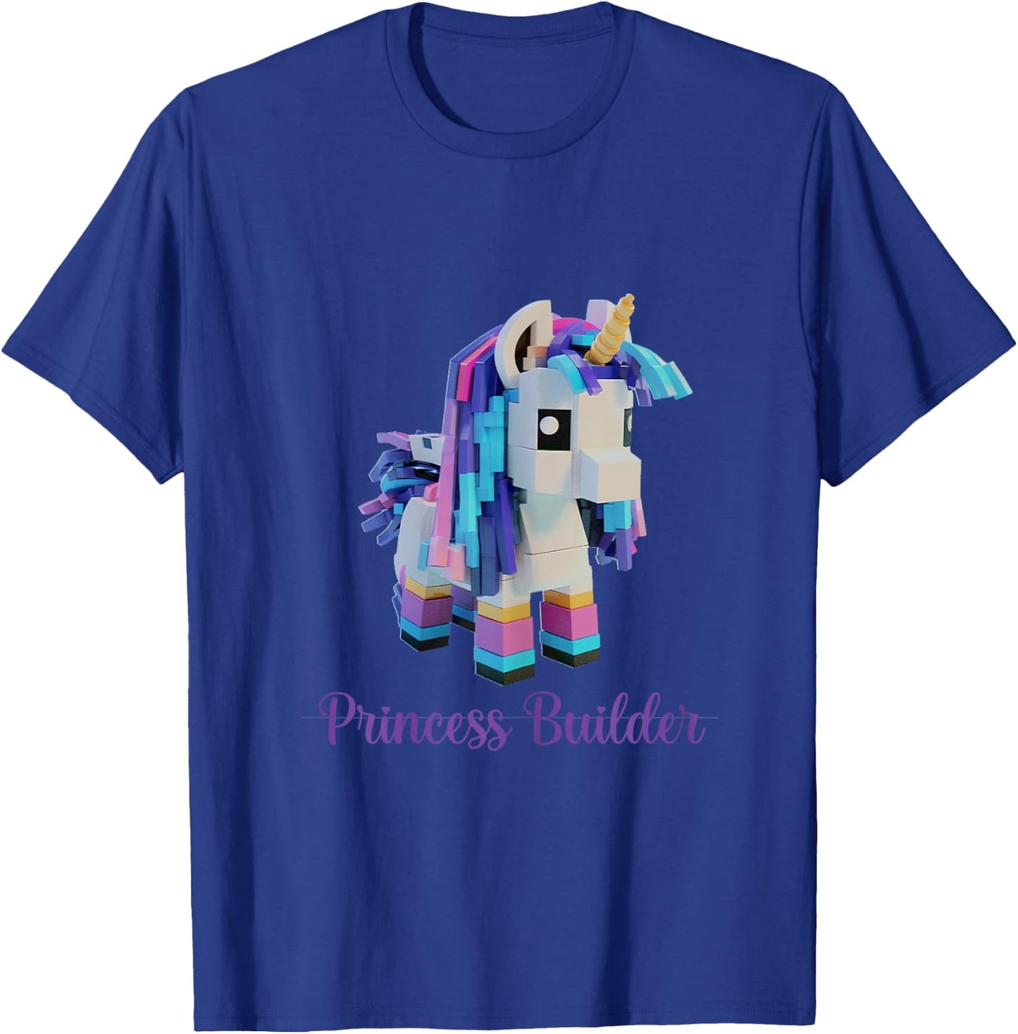 Unicorn Building Blocks Bricks Girl Birthday Gift T-Shirt - T-Shirt | Royal