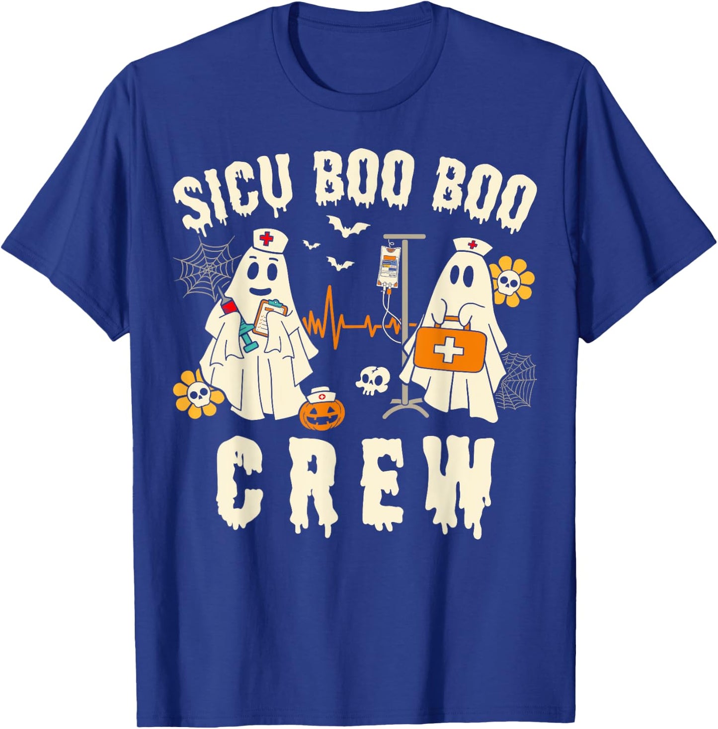 SICU Nurse Cute Health Worker Halloween Ghost Nurse T-Shirt - T-Shirt | Royal