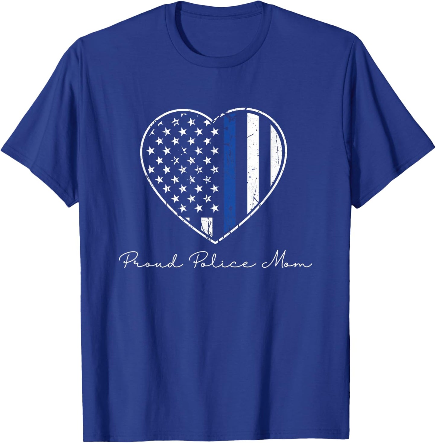 Proud Police Mom American Flag Blue Line Mothers Day Gift T-Shirt - T-Shirt | Royal