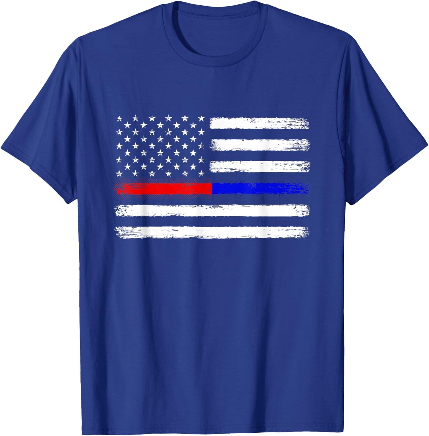 Thin Red Blue Line Flag Support Police Firefighter Patriotic Women Kids Men T-Shirt - T-Shirt | Royal