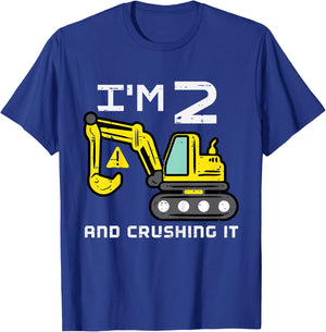 Kids Im 2 And Crushing It Excavator 2nd Birthday Boys Kid Toddler T-Shirt - T-Shirt | Royal