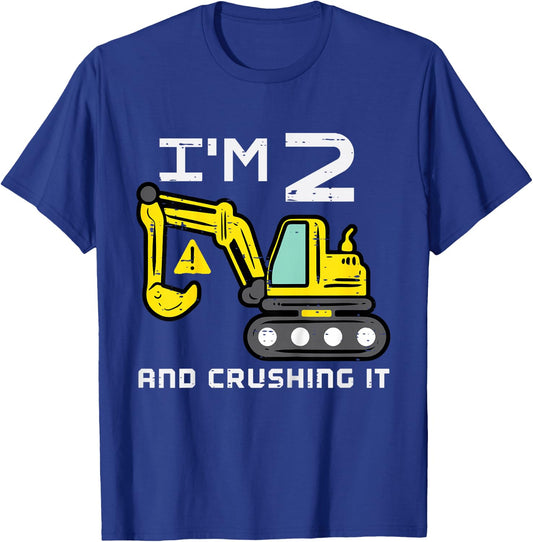 Kids Im 2 And Crushing It Excavator 2nd Birthday Boys Kid Toddler T-Shirt - T-Shirt | Royal