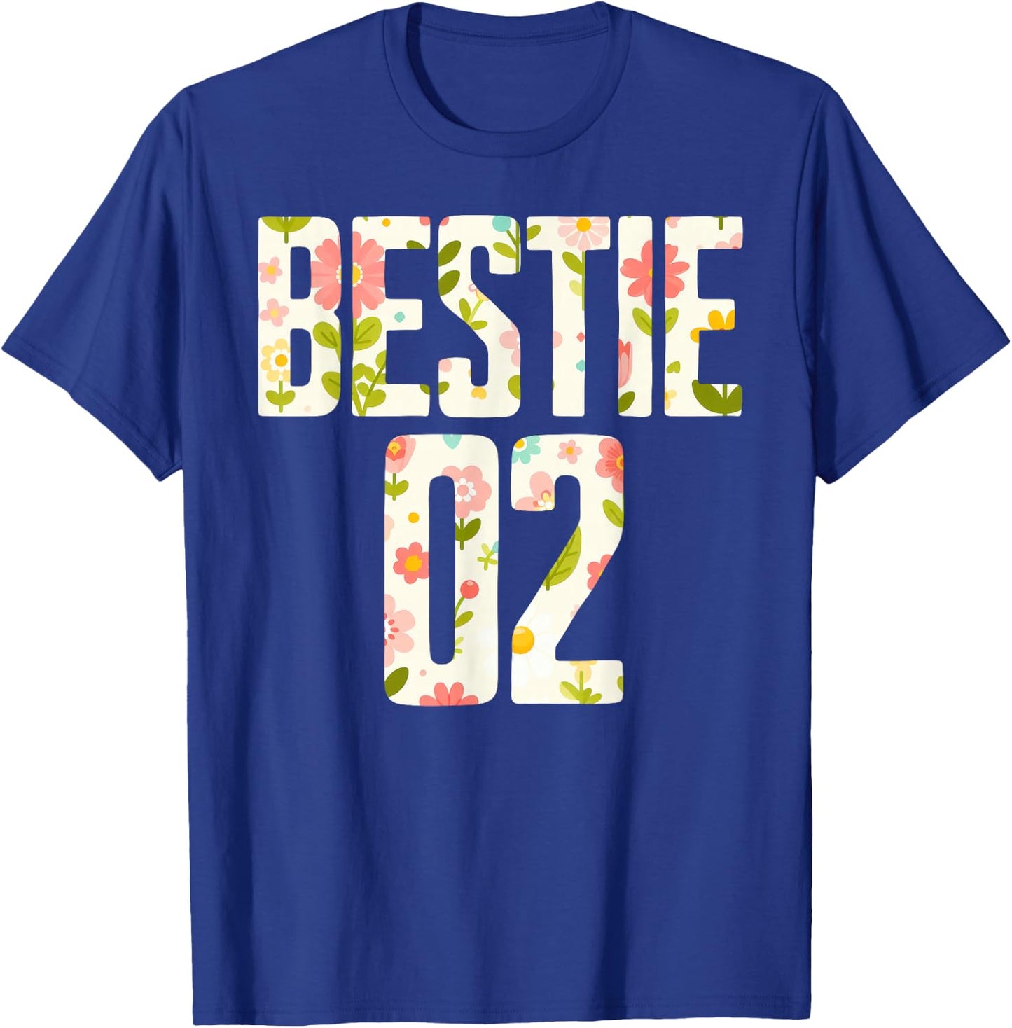 Bestie 1 Bestie 2 Matching Best Retro Flower Twinning Friend T-Shirt - T-Shirt | Royal