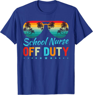 School Nurse Off Duty Sunglasses Beach Sunset Teacher T-Shirt - T-Shirt | Royal