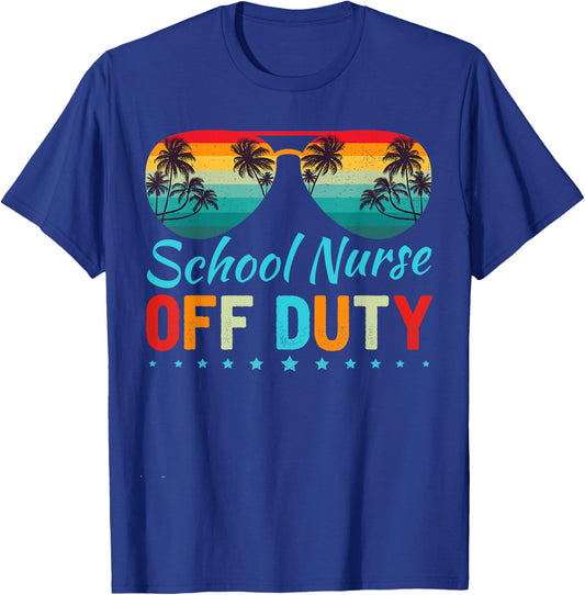 School Nurse Off Duty Sunglasses Beach Sunset Teacher T-Shirt - T-Shirt | Royal