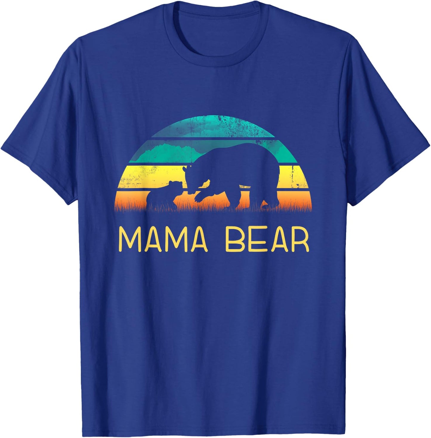 Mama Bear One Cub Vintage Sunset Mother's Day Hiking Outdoor T-Shirt - T-Shirt | Royal