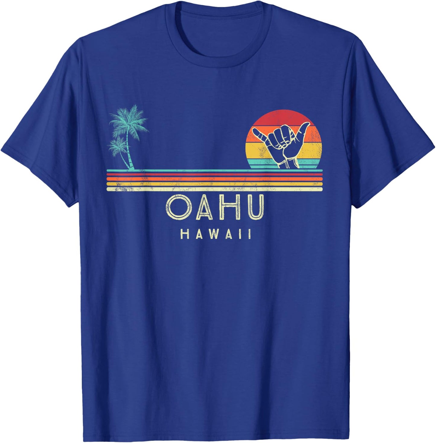 Oahu Hawaii Shaka palm trees tropical T-Shirt - T-Shirt | Royal