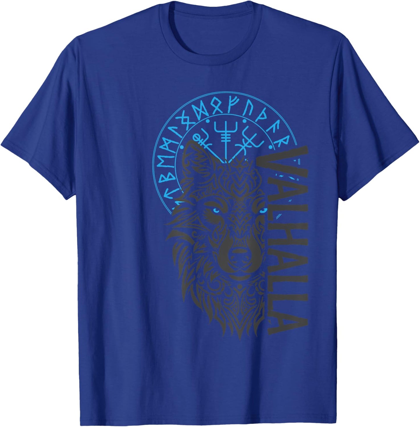 Valhalla & Viking Compass - Nordic Wolf Design , Small, Black T-Shirt - T-Shirt | Royal
