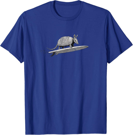 Armadillo Surfing Distressed Sketch T-Shirt - T-Shirt | Royal