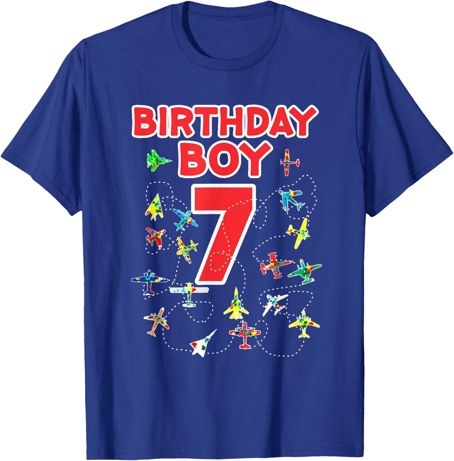 7th birthday boy airplane shirt-Seven Birthday party Kids T-Shirt - T-Shirt | Royal