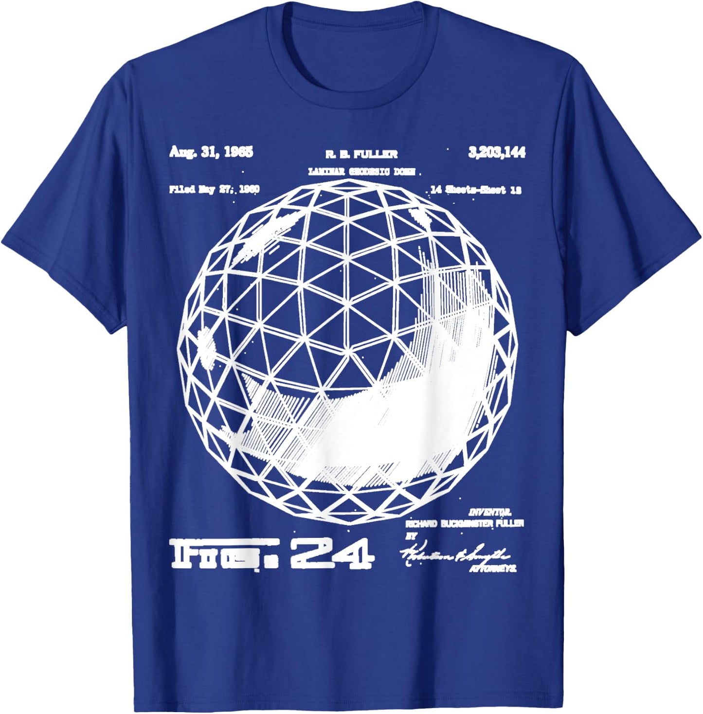 Buckminster Fuller Geodesic Patent Engineering Science Math T-Shirt - T-Shirt | Royal