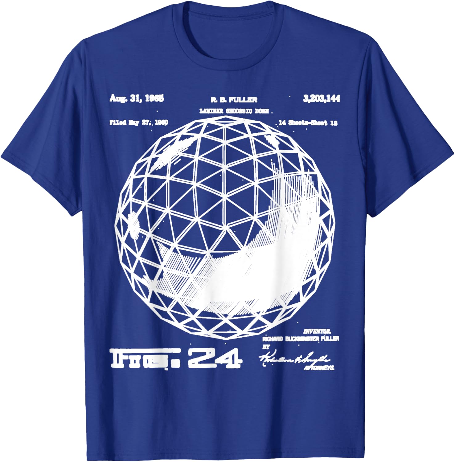 Buckminster Fuller Geodesic Patent Engineering Science Math T-Shirt - T-Shirt | Royal