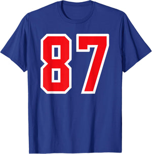 Number #87 White Red Varsity Number T-Shirt - T-Shirt | Royal