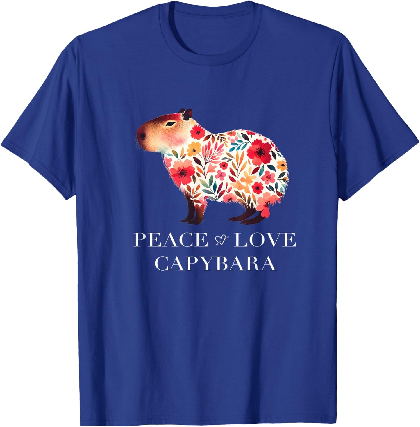 Capybara South American Rodent Floral Wildlife T-Shirt - T-Shirt | Royal