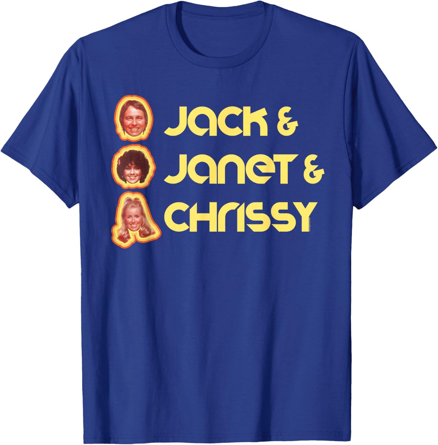 Jack & Janet & Chrissy Three's Company Roommate Faces Retro T-Shirt - T-Shirt | Royal