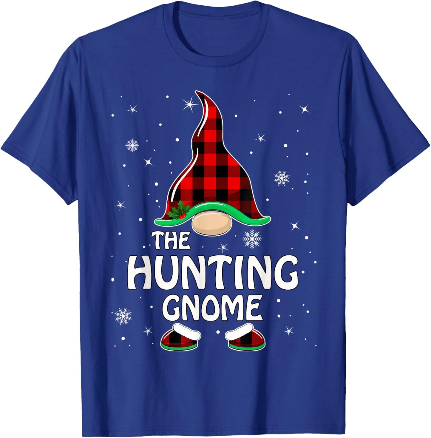 Hunting Gnome Buffalo Plaid Matching Family Christmas Pajama T-Shirt - T-Shirt | Royal
