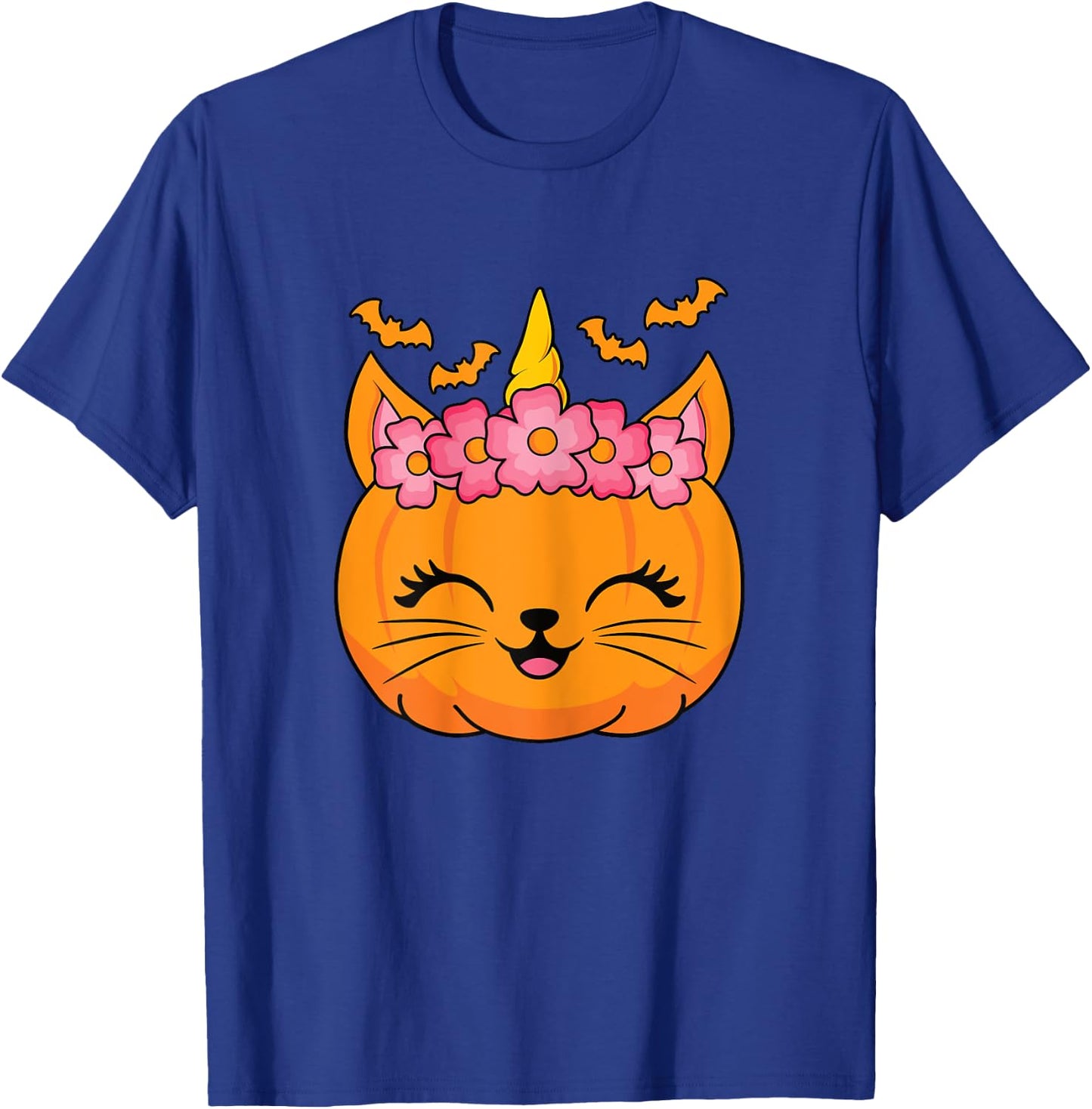 Cute Halloween Cat Unicorn Pumpkin Thanksgiving Women Girls T-Shirt - T-Shirt | Royal