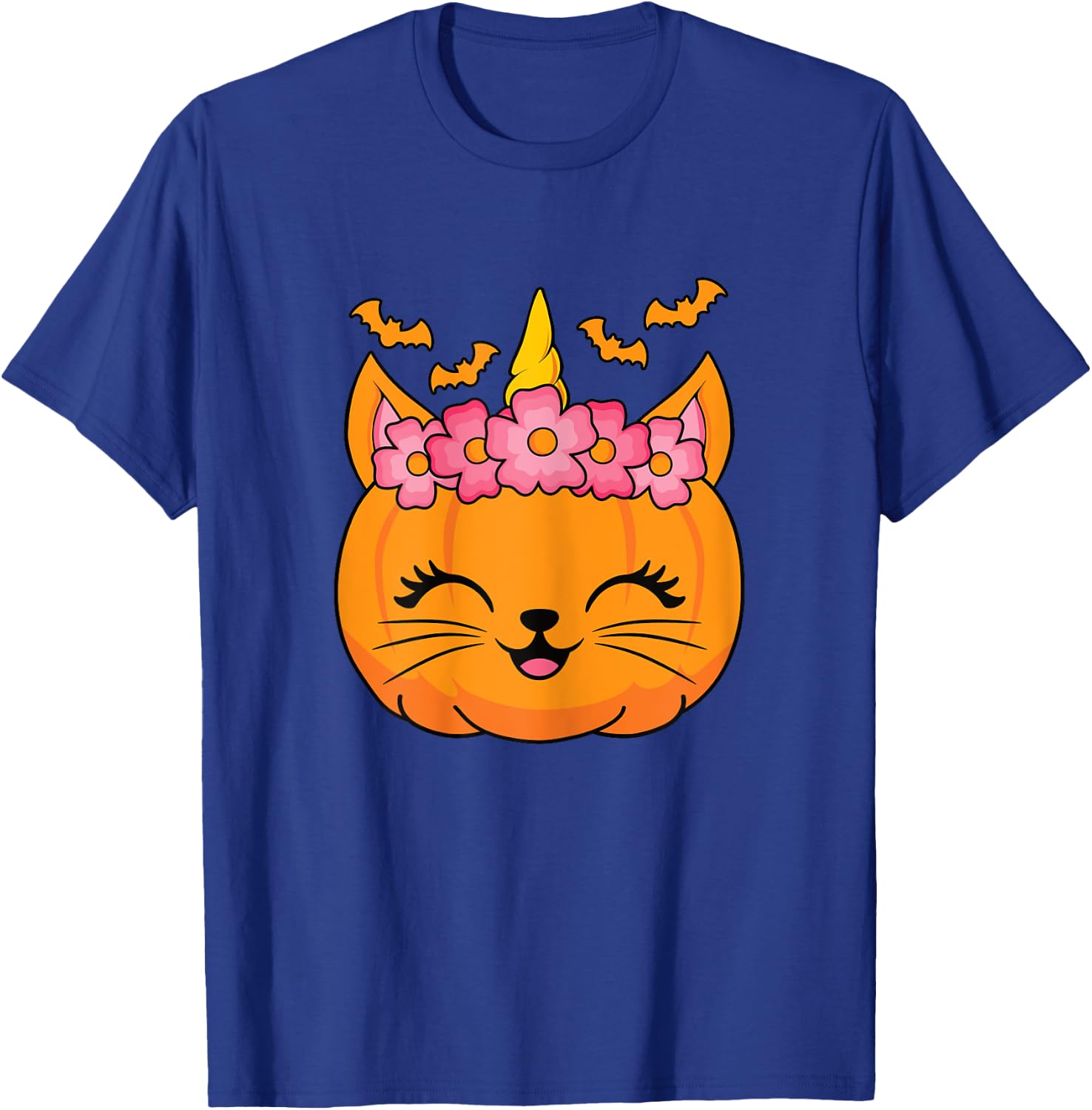 Cute Halloween Cat Unicorn Pumpkin Thanksgiving Women Girls T-Shirt - T-Shirt | Royal