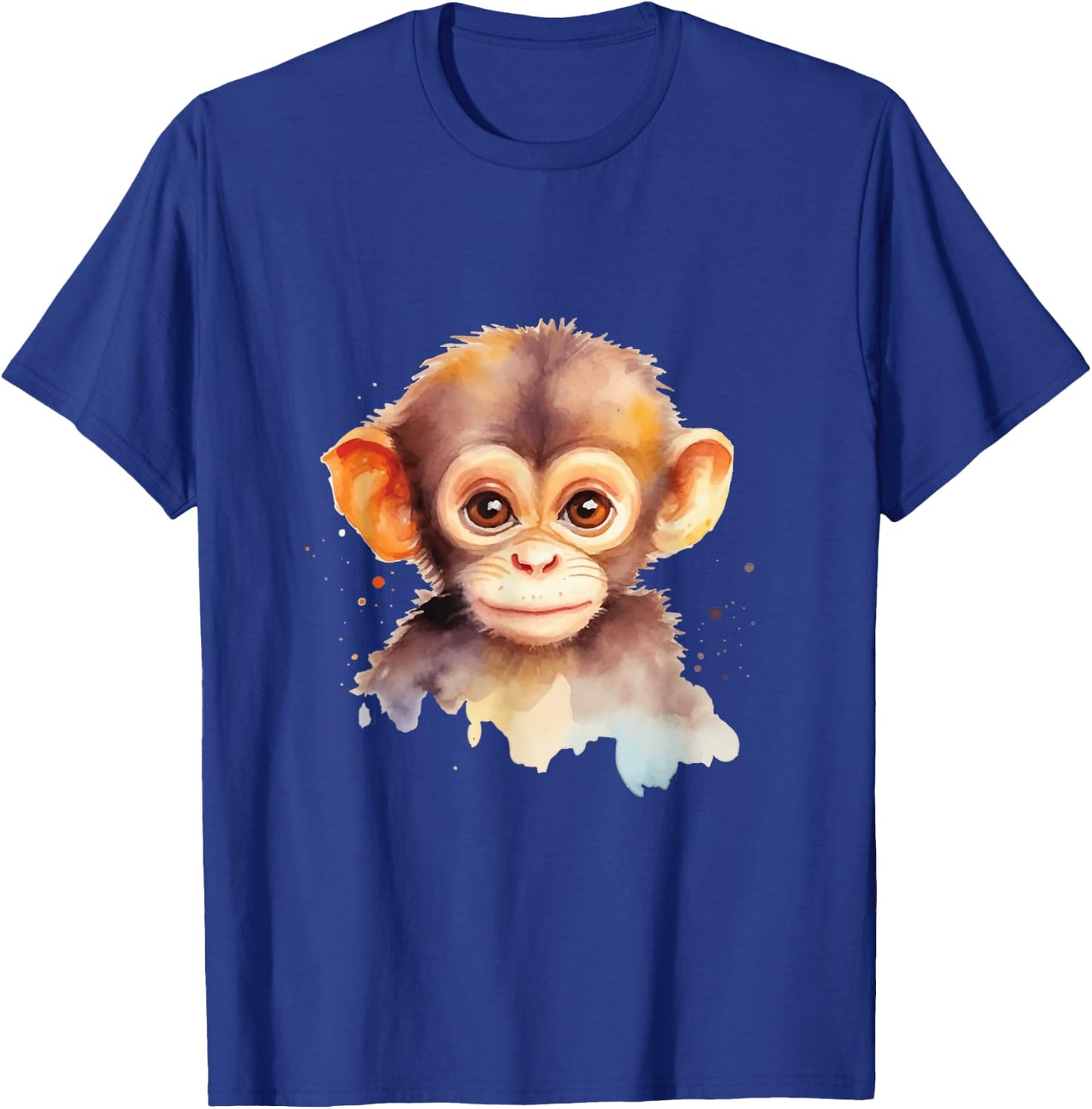 Baby Monkey Watercolor Portrait Chimp Ape Graphic T-Shirt - T-Shirt | Royal