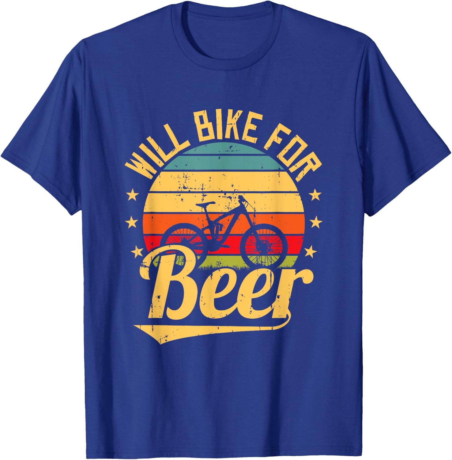 Will Bike for Beer Funny Bike Lovers Biking Vintage T-Shirt - T-Shirt | Royal