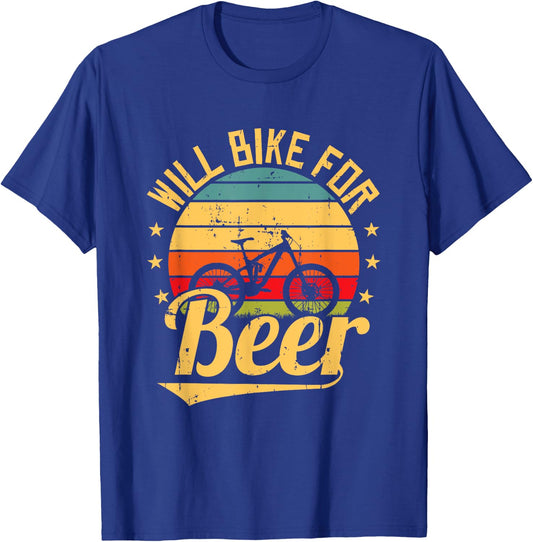 Will Bike for Beer Funny Bike Lovers Biking Vintage T-Shirt - T-Shirt | Royal
