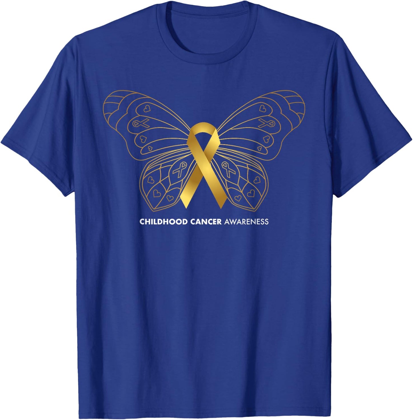 Childhood Cancer Awareness Shirts, Butterfly & Gold Ribbon T-Shirt - T-Shirt | Royal