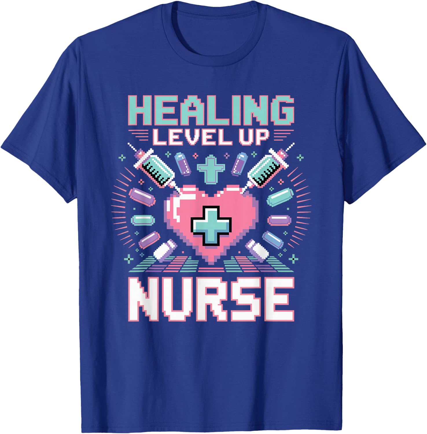 Gaming Nurse Level Up Healing RN Pixel Art Funny Nursing T-Shirt - T-Shirt | Royal