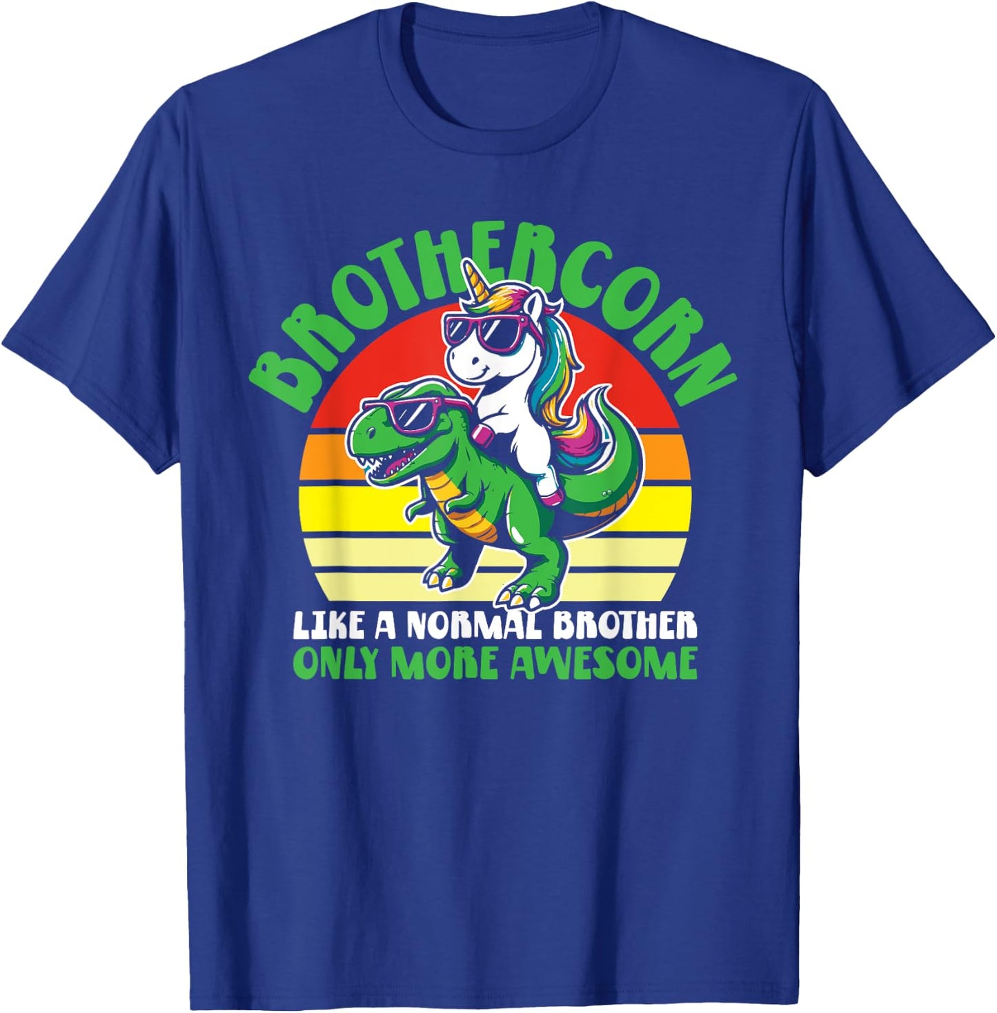 Brothercorn Funny Unicorn Riding T-Rex For Boys Kids Retro T-Shirt - T-Shirt | Royal