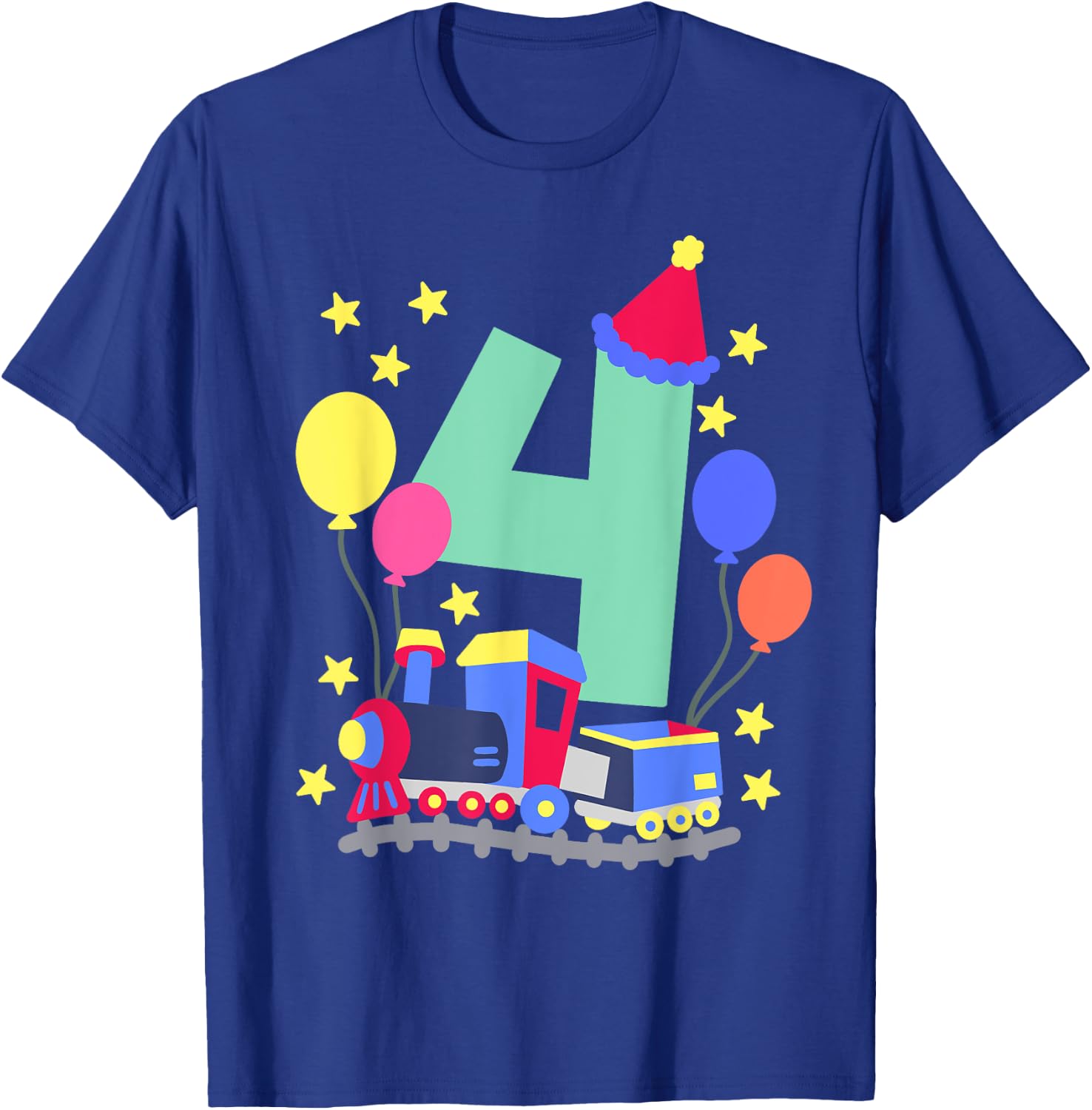 4th Birthday Train Lovers I'm 4 Boys Kids Four Years Old T-Shirt - T-Shirt | Royal
