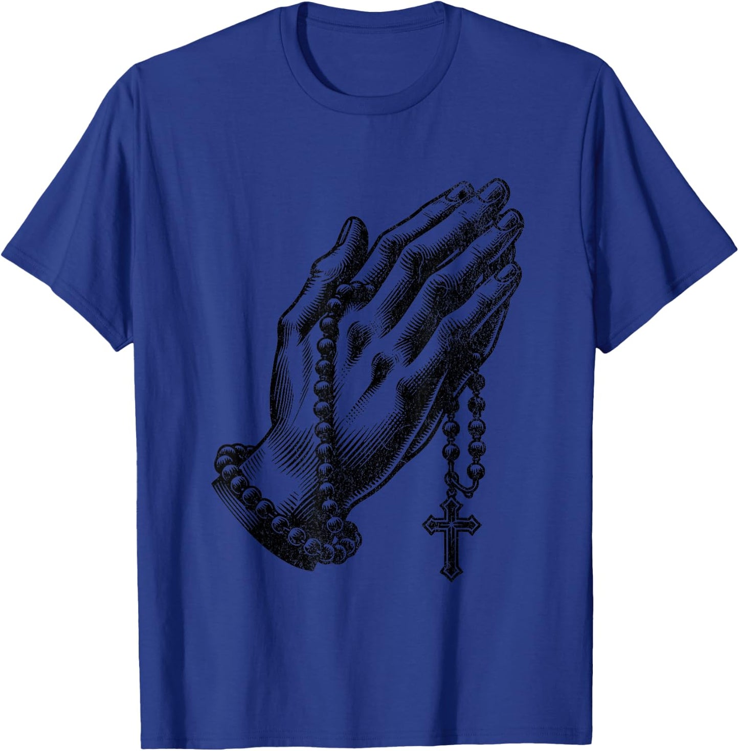 Catholic Rosary Beads Praying Hands Christian Religion , Small, Grey T-Shirt - T-Shirt | Royal