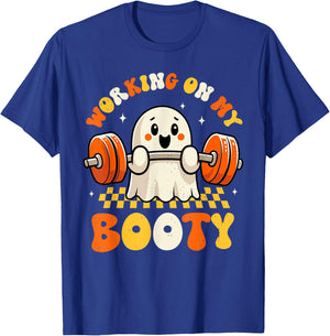 Groovy Working On My Booty Boo-Ty Funny Halloween Gym Ghost T-Shirt - T-Shirt | Royal