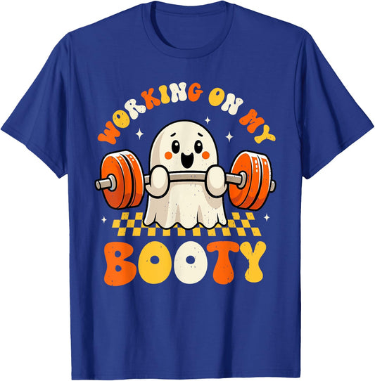 Groovy Working On My Booty Boo-Ty Funny Halloween Gym Ghost T-Shirt - T-Shirt | Royal
