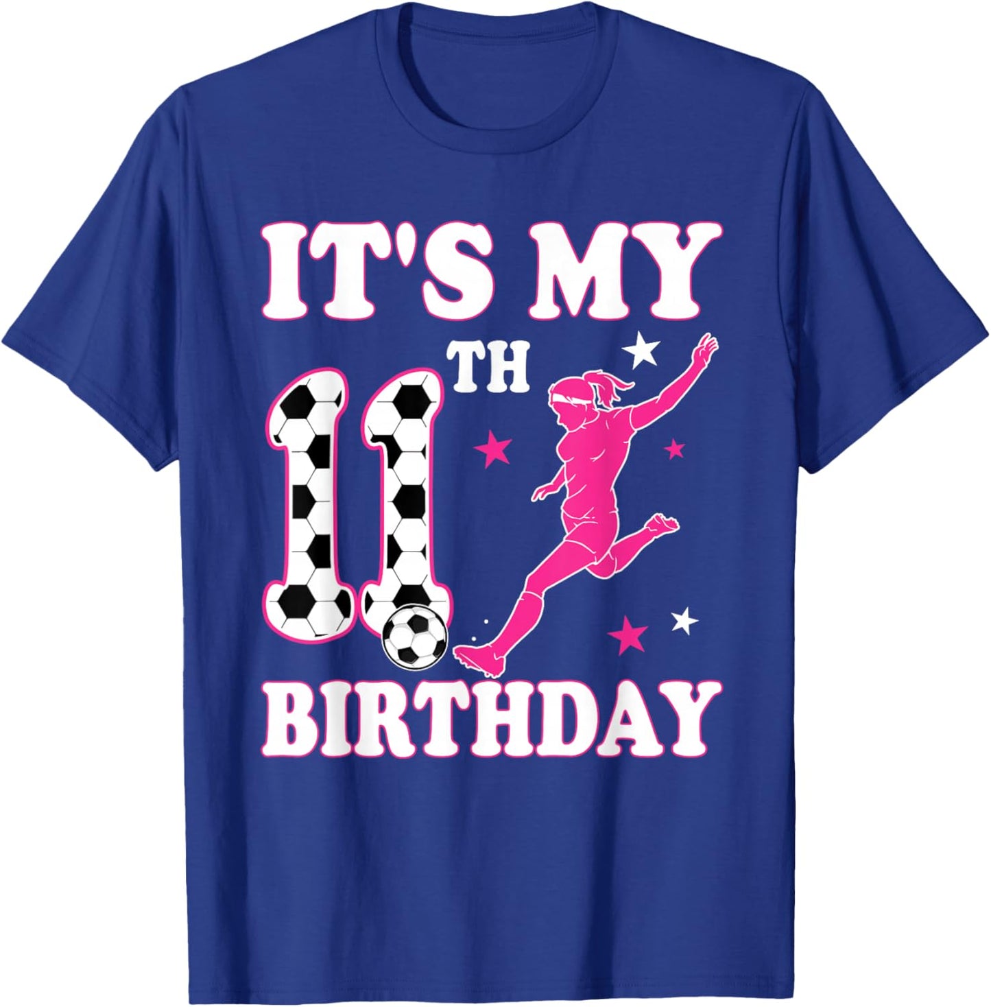 11th Birthday Soccer Themed 11 Year Old Girl Birthday T-Shirt - T-Shirt | Royal