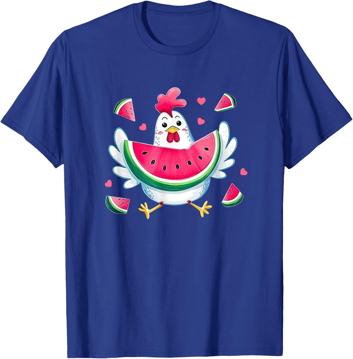 Cute Chicken Eating Watermelon Fruit Summer Funny Chicken T-Shirt - T-Shirt | Royal