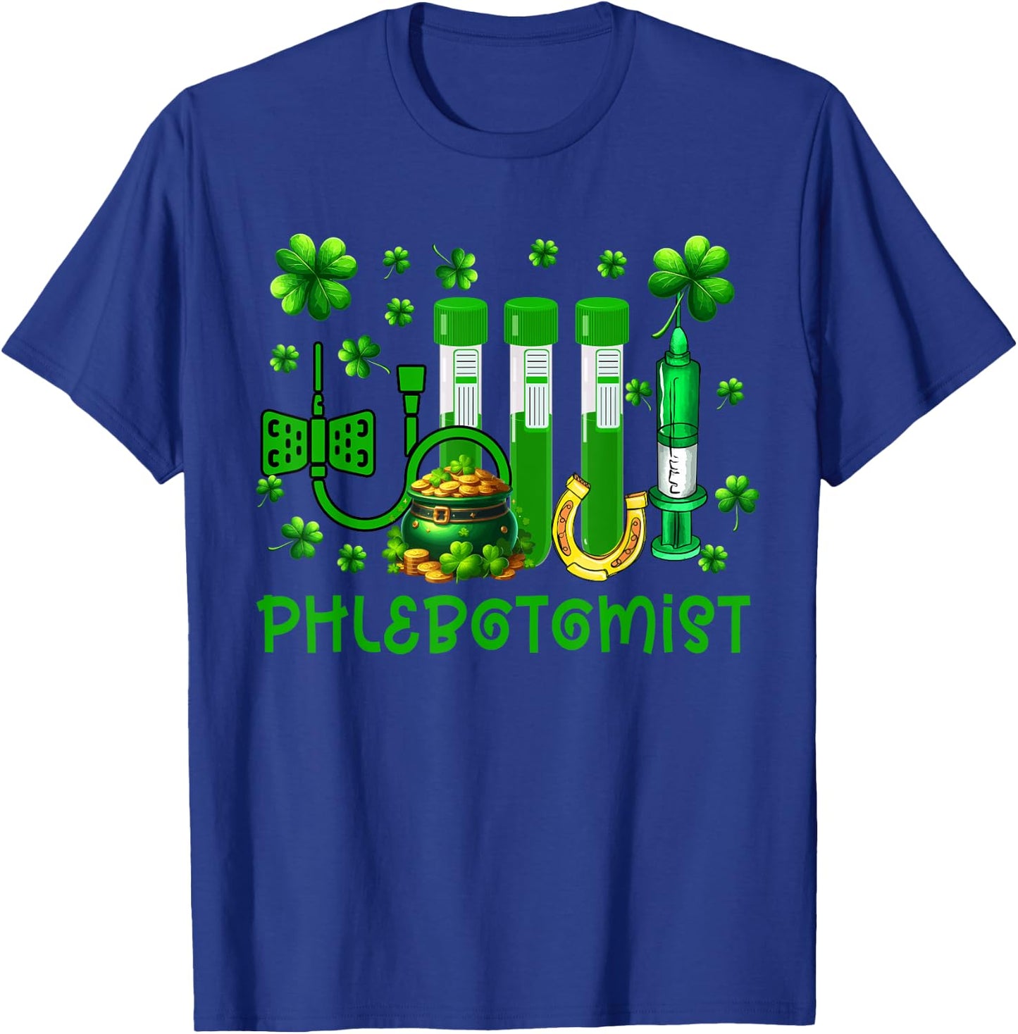 Phlebotomist Costume Shamrocks Lucky Patrick's Day Coin T-Shirt - T-Shirt | Royal