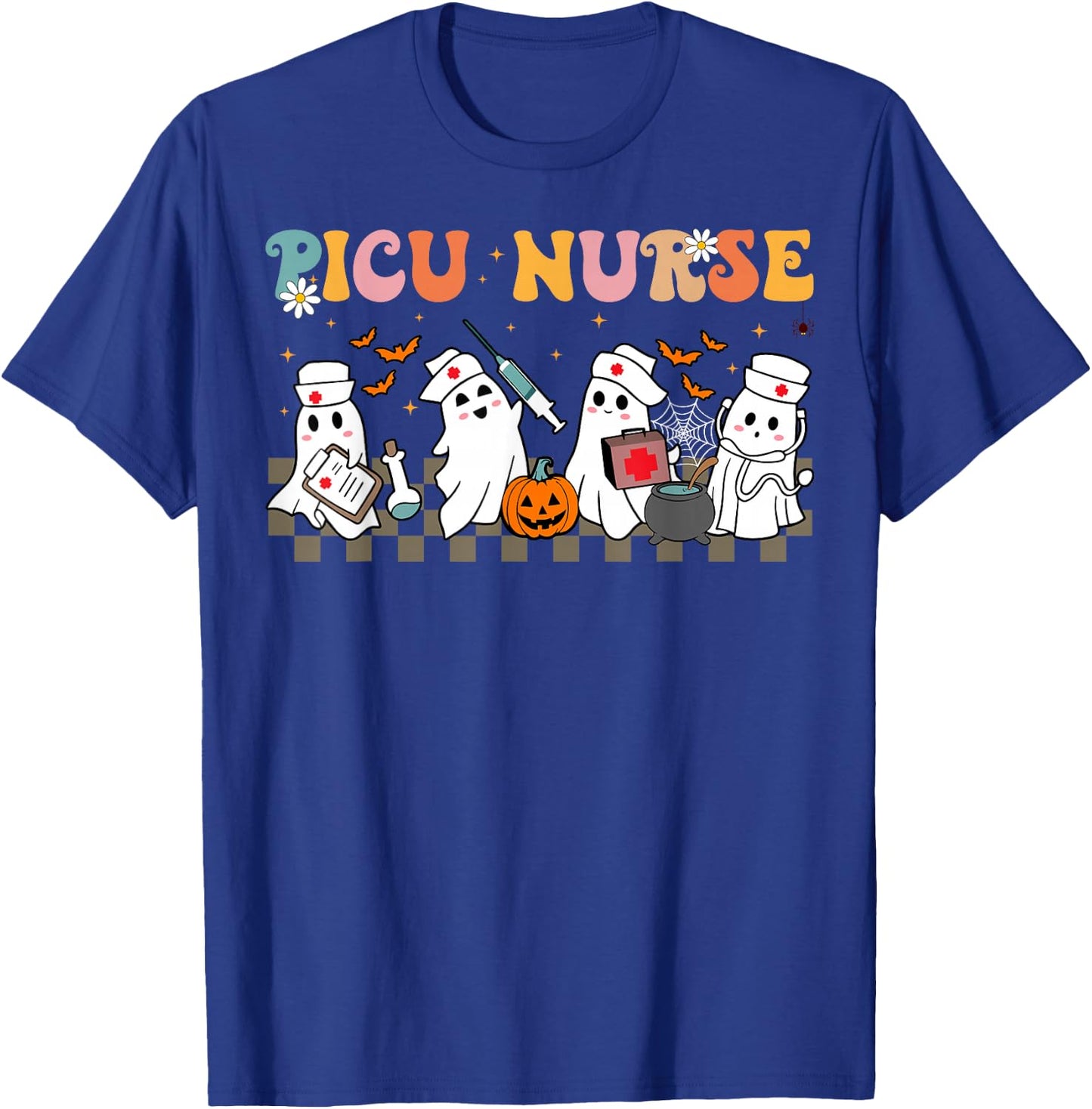 PICU Nurse Spooky Ghost Halloween Cute Nursing Costume T-Shirt - T-Shirt | Royal