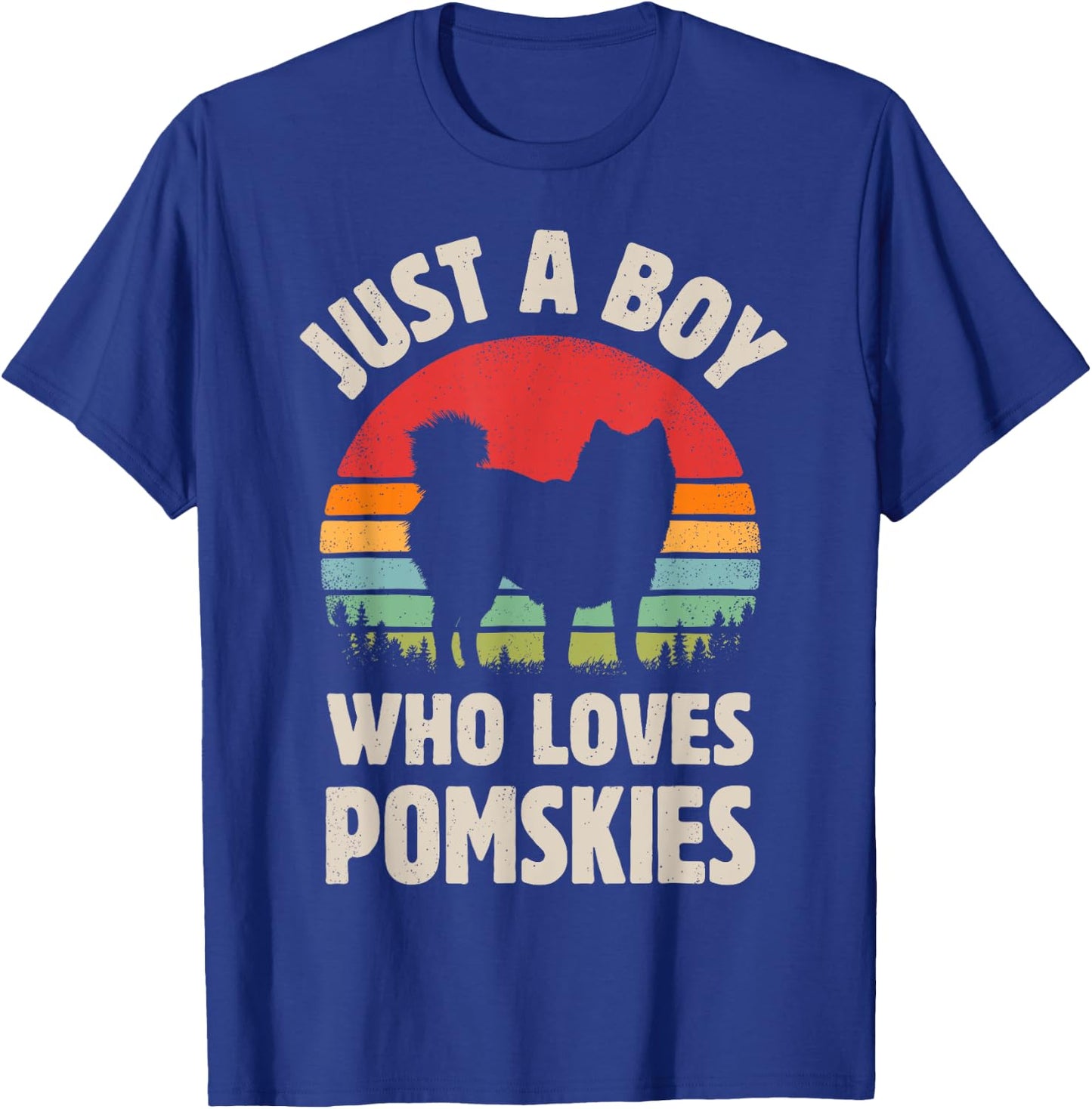 Pomsky Just A Boy Who Loves Pomskies Retro Vintage Sunset T-Shirt - T-Shirt | Royal