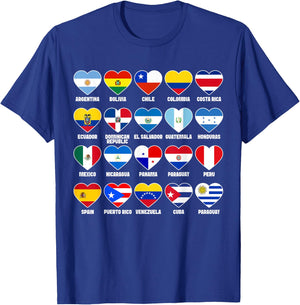 Hispanic Countries Flags Hearts Hispanic Heritage Month T-Shirt - T-Shirt | Royal